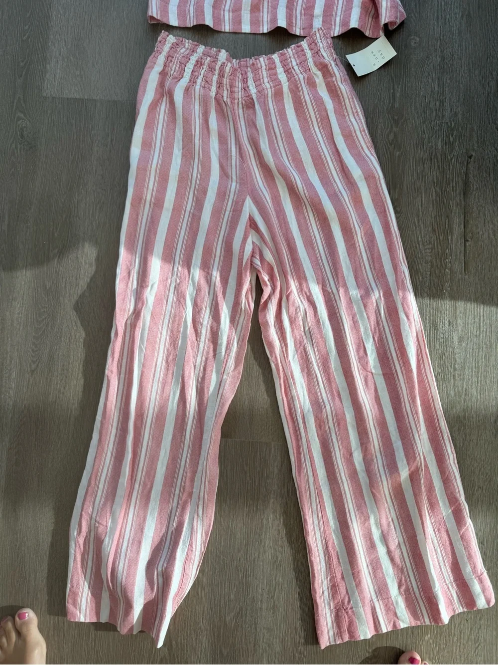 a new day Pink and White Striped Wide Leg Linen Pants Set - Picture 3 of 7